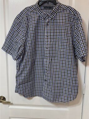 Nautica Short-Sleeve Blue and White Checked Button-Down Shirt XXL New w/o tags